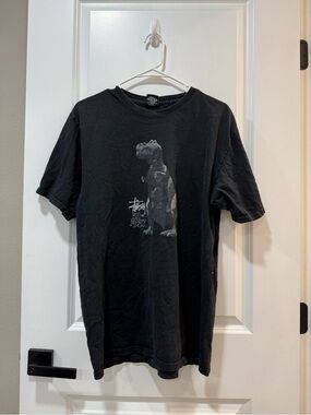 Stussy Black Tee with Gray Reptile Print